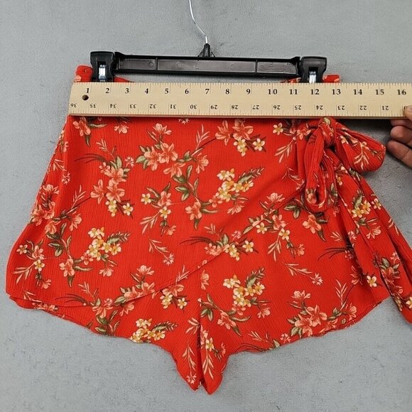 American Eagle Wrap Front Short Shorts Womens S Orange Floral High Rise Preppy - Picture 5 of 8